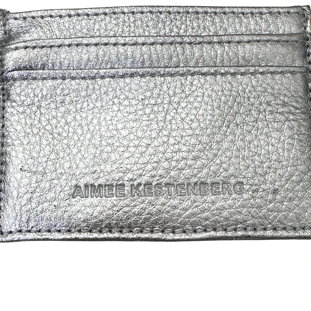 Aimee Kestenberg Silver Metallic Pebbled Leather Card Holder Wallet D-Ring